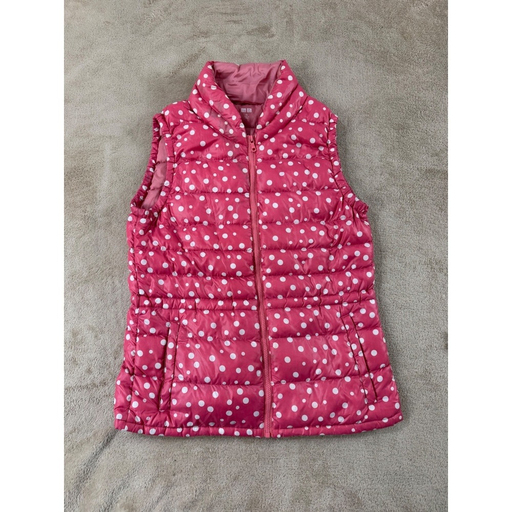 Uniqlo‎ Ultra Light Down Vest Womens XS Pink Polka Dot Puffer Quilted Full Zip
